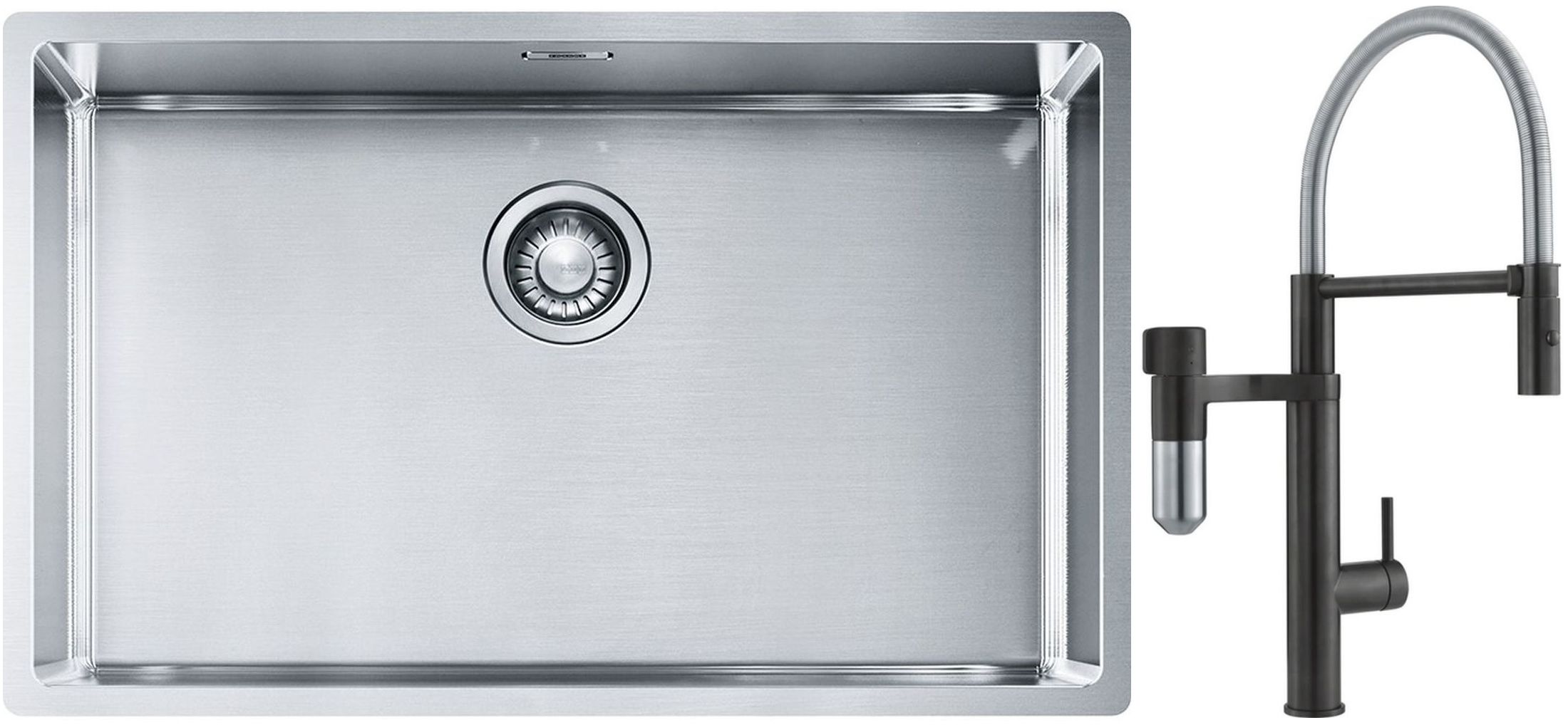 Franke Box BXX 210/110-68 zlewozmywak 72,5x45 cm stalowy z baterią kuchenną Vital Semi-Pro czarny mat/stal (1270453658, 1200621313)