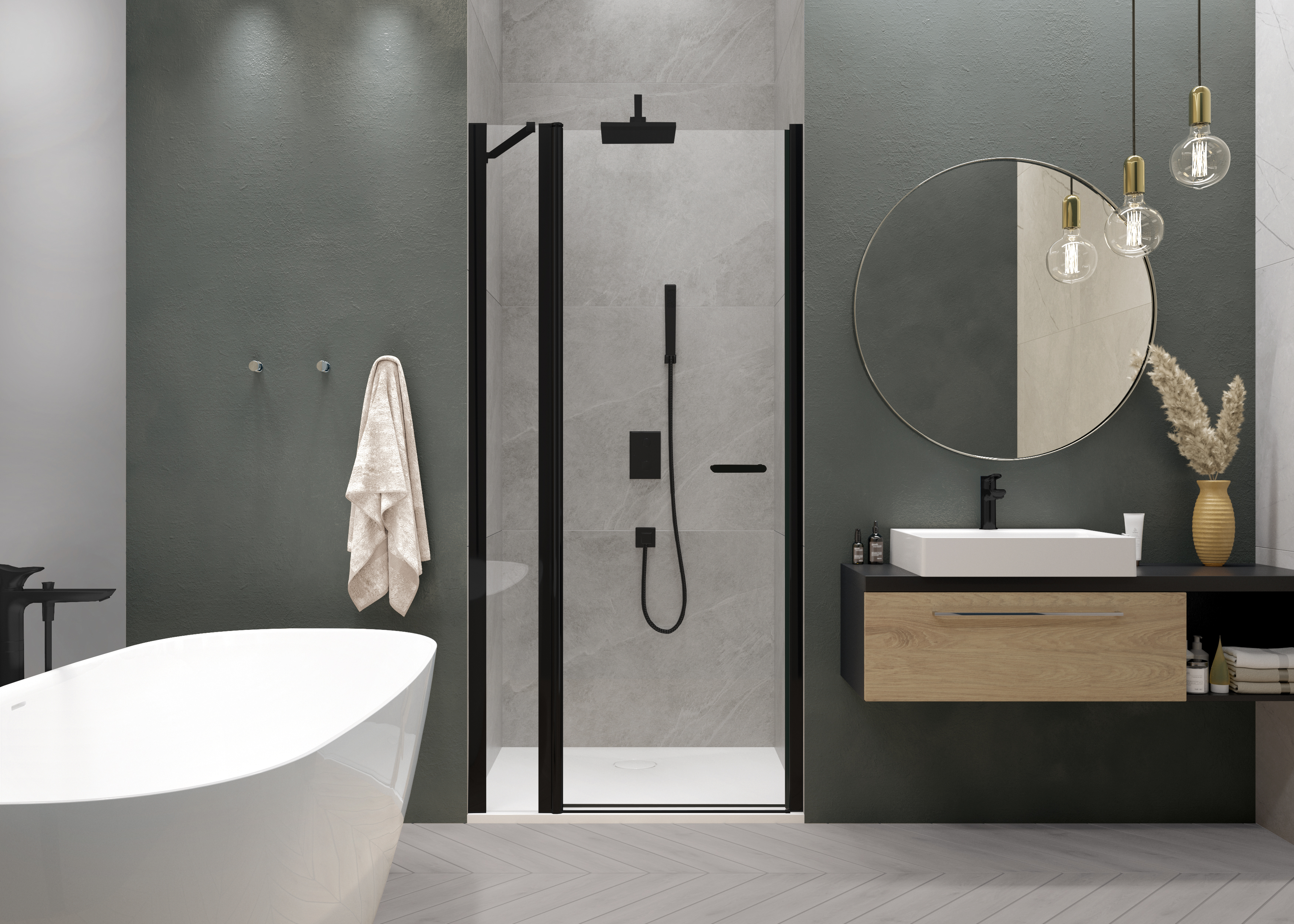 Sanplast Exa Line drzwi prysznicowe z profilem DJ2/Exa-100 cm uchylne czarny mat/szkło przezroczyste 600-540-0790-59-401