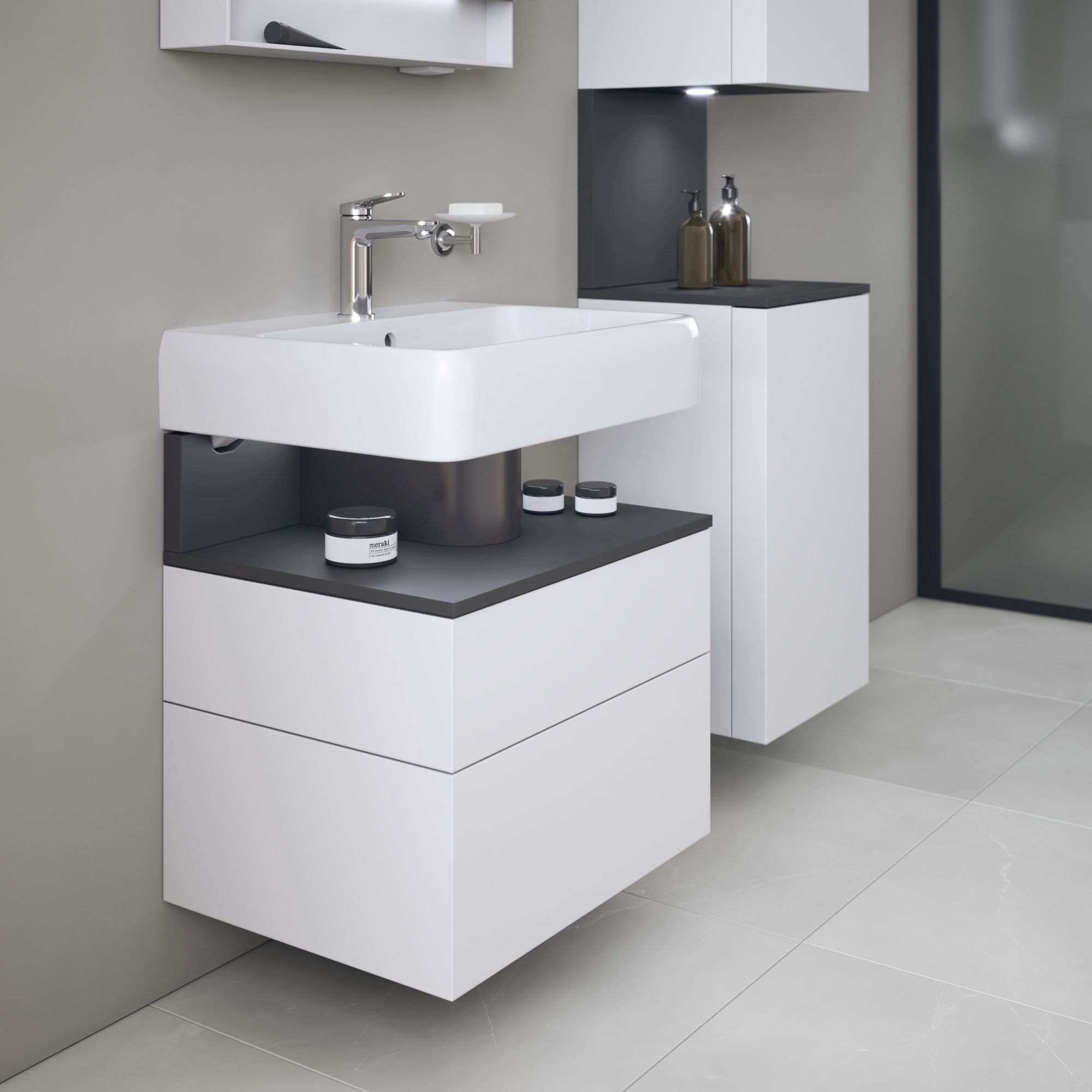Duravit Qatego szafka 60 cm podumywalkowa wisząca biały mat/grafit QA4393049180010