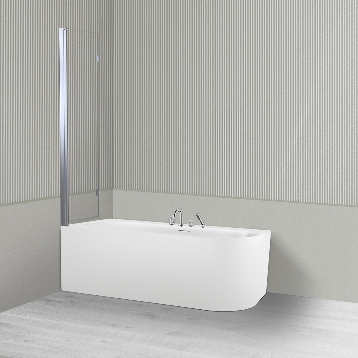 Oltens Hulda Sela zestaw wanna wolnostojąca narożna 160x75 cm akrylowa lewa biała z parawanem nawannowym 115 cm 2-częściowy chrom ... - Wysyłka w 24h