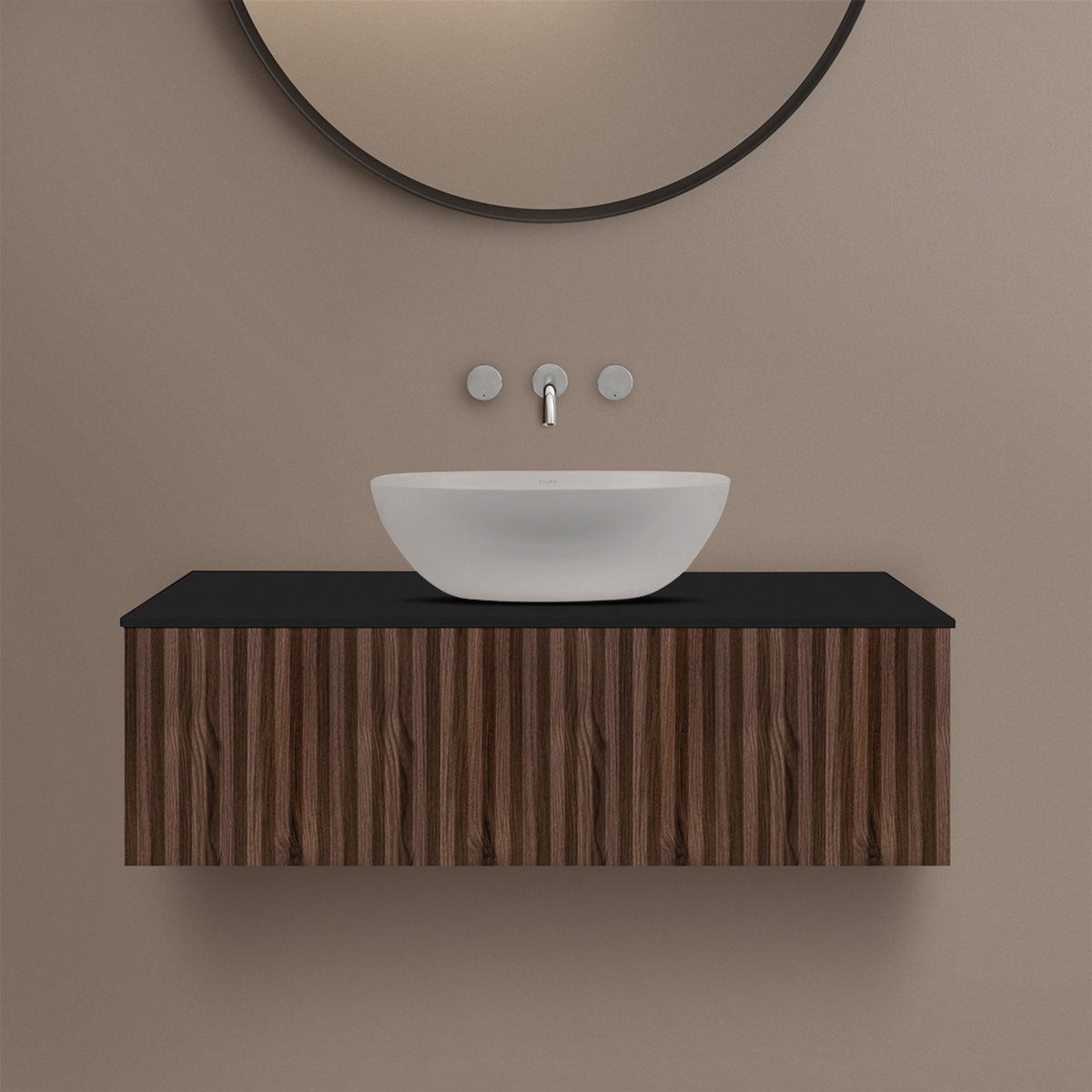 Ksuro 02 szafka 100 cm podumywalkowa wisząca z blatem orzech/czarny mat 58007006 - Wysyłka w 24h