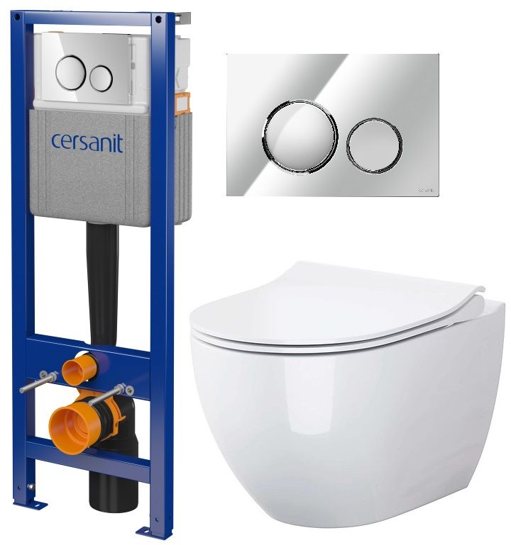 Zestaw Cersanit Zen miska WC z deską wolnoopadającą i stelaż podtynkowy z przyciskiem spłukującym chrom (S701428,S701778) - Wysyłka w 24h
