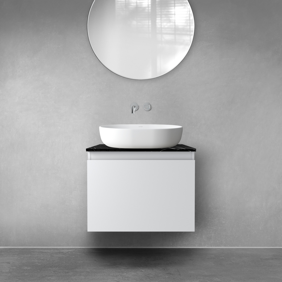 Zestaw Oltens Vernal szafka 60 cm podumywalkowa wisząca z blatem Tera szary mat/czarny marmur 68718700 - Wysyłka w 24h