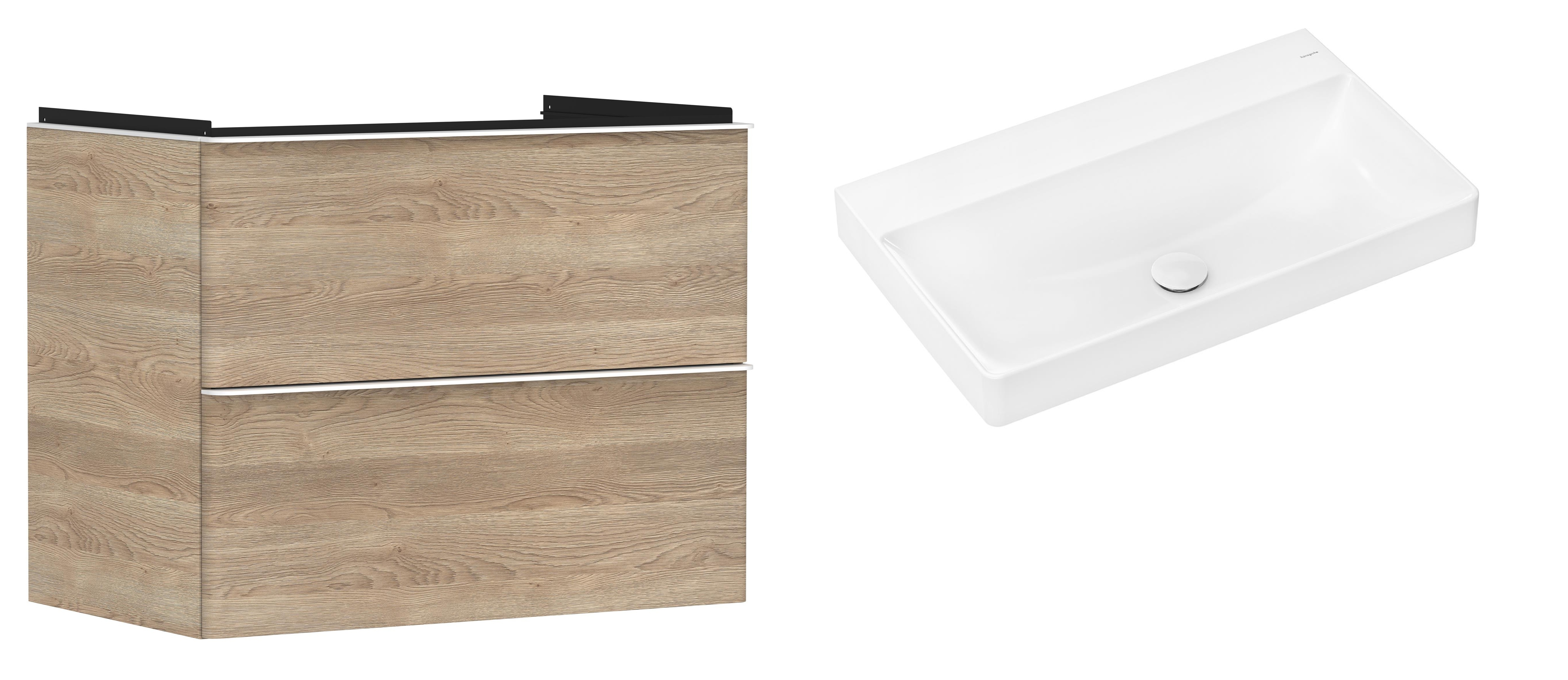 Hansgrohe Xelu Q szafka wisząca z umywalką 80x48 cm naturalny dąb/biały mat (54029700, 61021450)