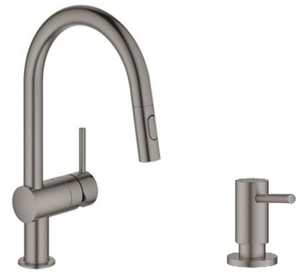 Zestaw Grohe Minta bateria kuchenna Brushed Hard Graphite z dozownikiem płynów Cosmopolitan (32321AL2, 40535AL0)