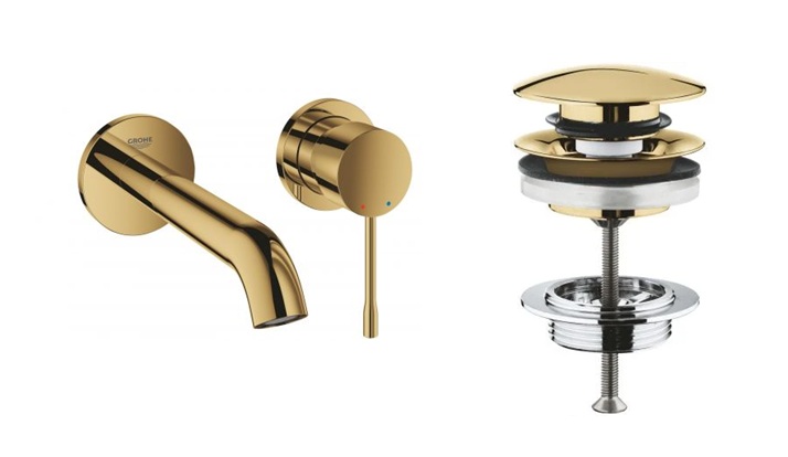 Zestaw Grohe Essence New bateria umywalkowa podtynkowa z korkiem Cool Sunrise (19408GL1, 65807GL0) - Wysyłka w 24h