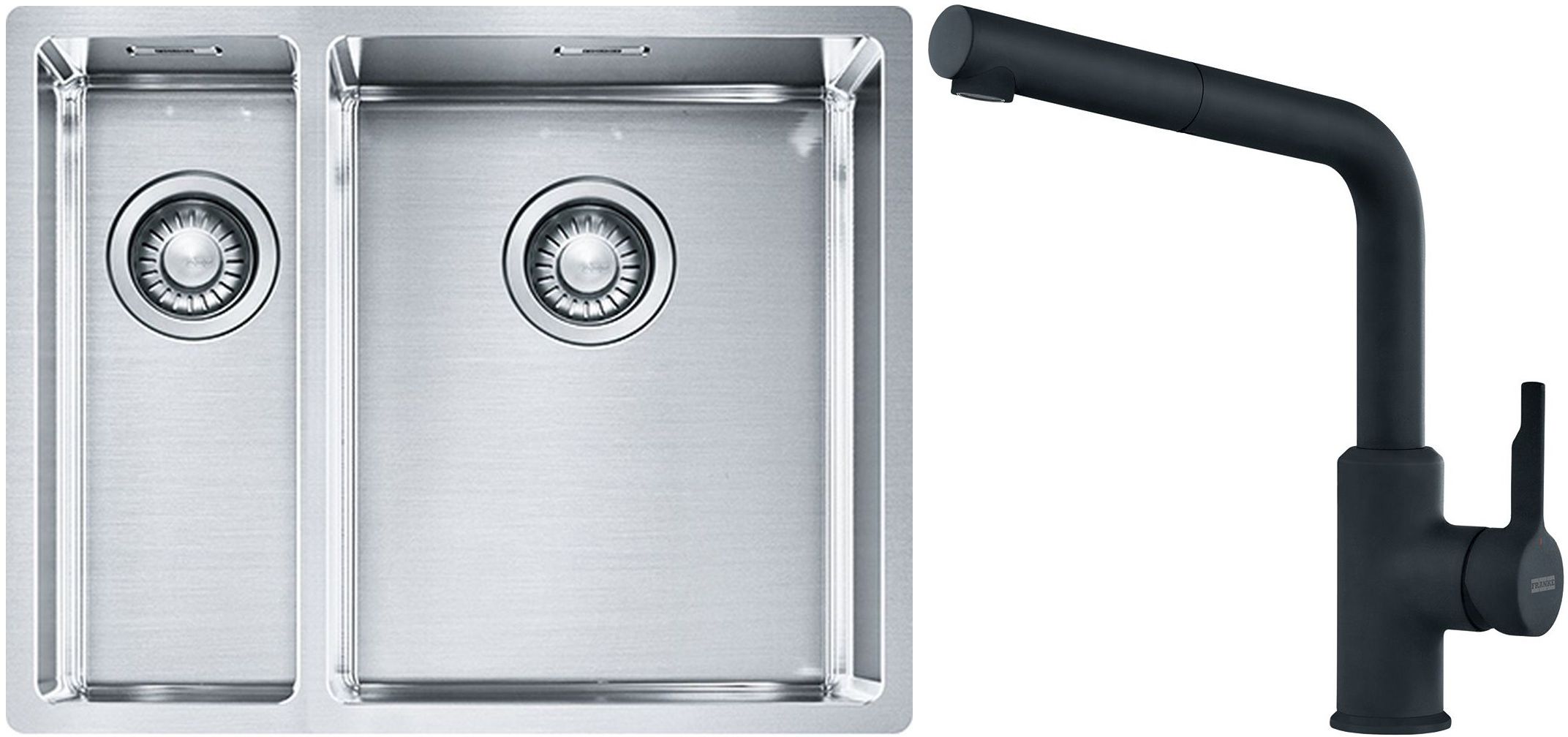 Franke Box BXX 260/160-34-16 zlewozmywak 56x45 cm stalowy z baterią kuchenną Urban czarny mat (1270369916, 1150627523)
