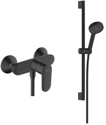 Zestaw Hansgrohe Vernis Blend bateria prysznicowa z kompletem prysznicowym ściennym czarny mat (71640670, 28044670)