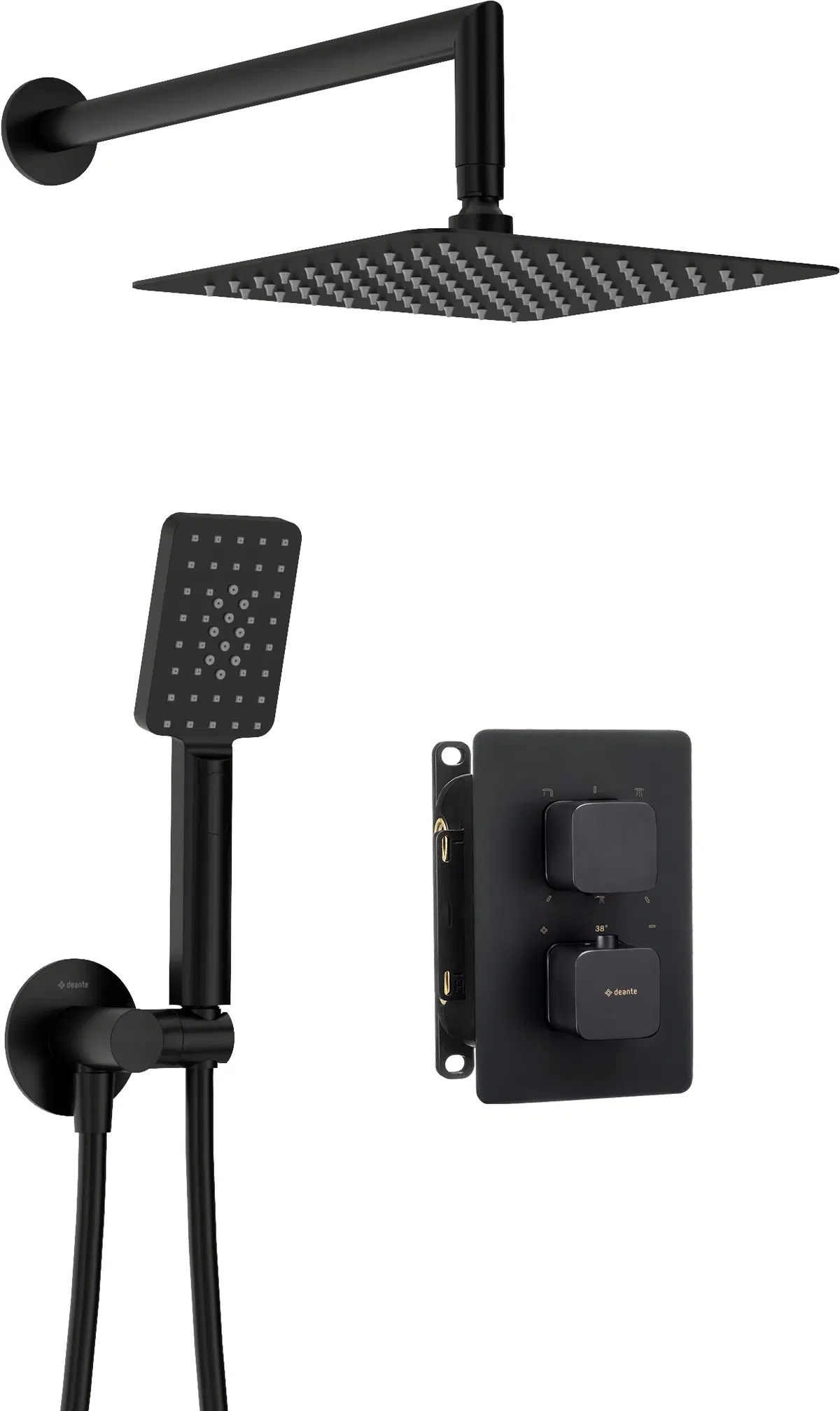 Deante Box zestaw prysznicowy podtynkowy termostatyczny z deszczownicą czarny BXYZNECT