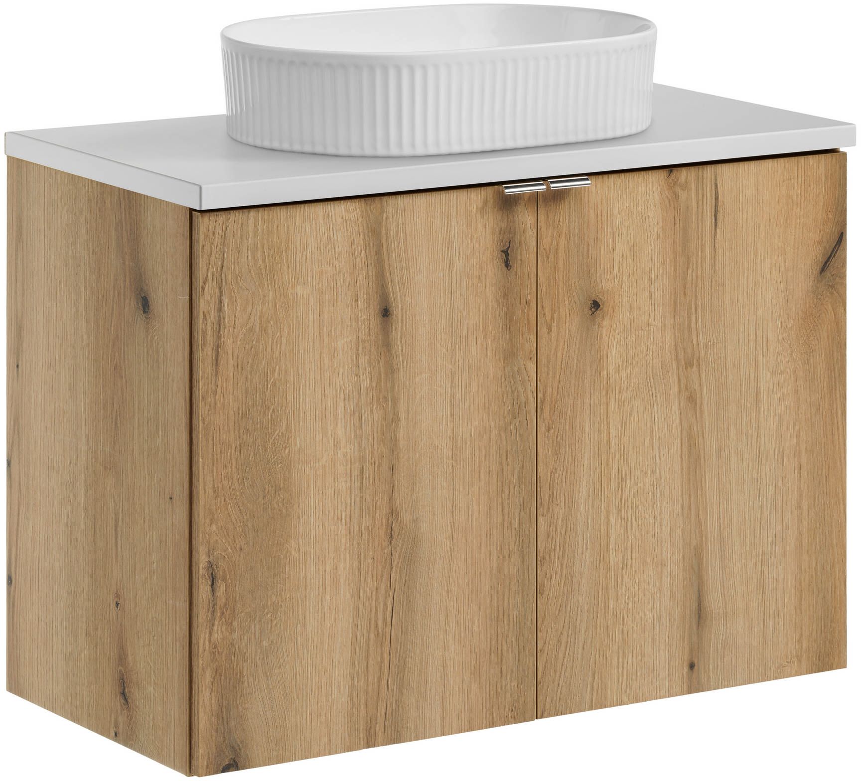 Zestaw Comad Nova Oak/White szafka z blatem 80 cm wisząca dąb/biały i umywalka Beyond 48x32,5 cm biała SET-NOA B WHITE 80CM D UN BEYOND ...