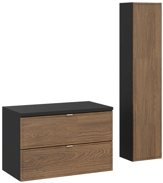 Zestaw Comad Talia Casella szafka podumywalkowa 80 cm z blatem i szafka boczna wysoka dąb-czarny SET-TC B BLACK 80CM HC