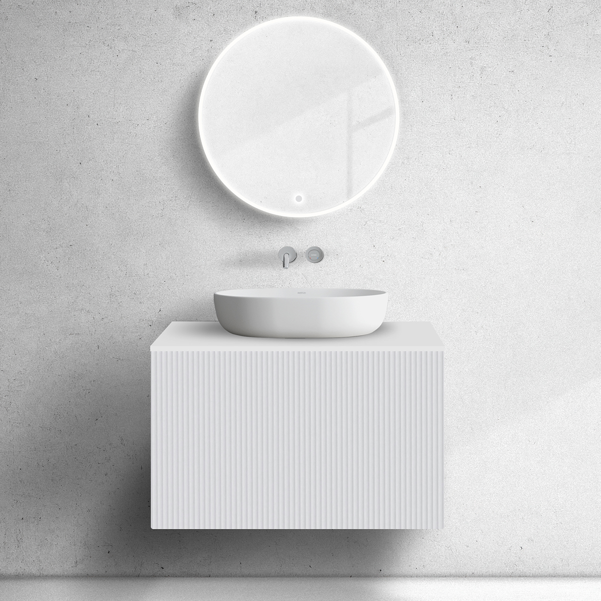 Zestaw Oltens Lun szafka podumywalkowa 80 cm z blatem biały mat 68731000