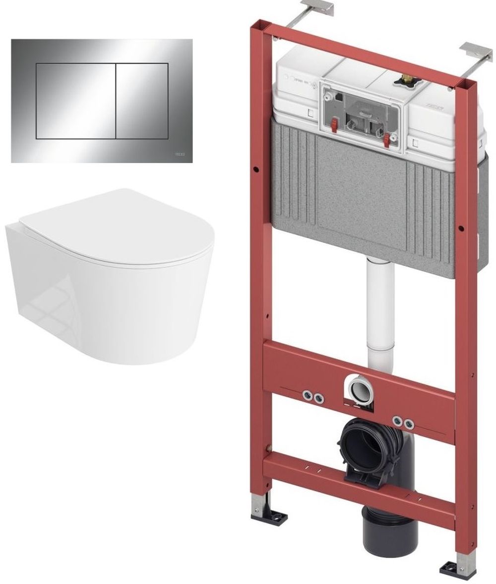 Zestaw Lavita Loso miska WC wisząca bez kołnierza z deską wolnoopadającą stelaż podtynkowy Tece Base z przyciskiem spłukującym Now ... - Wysyłka w 24h