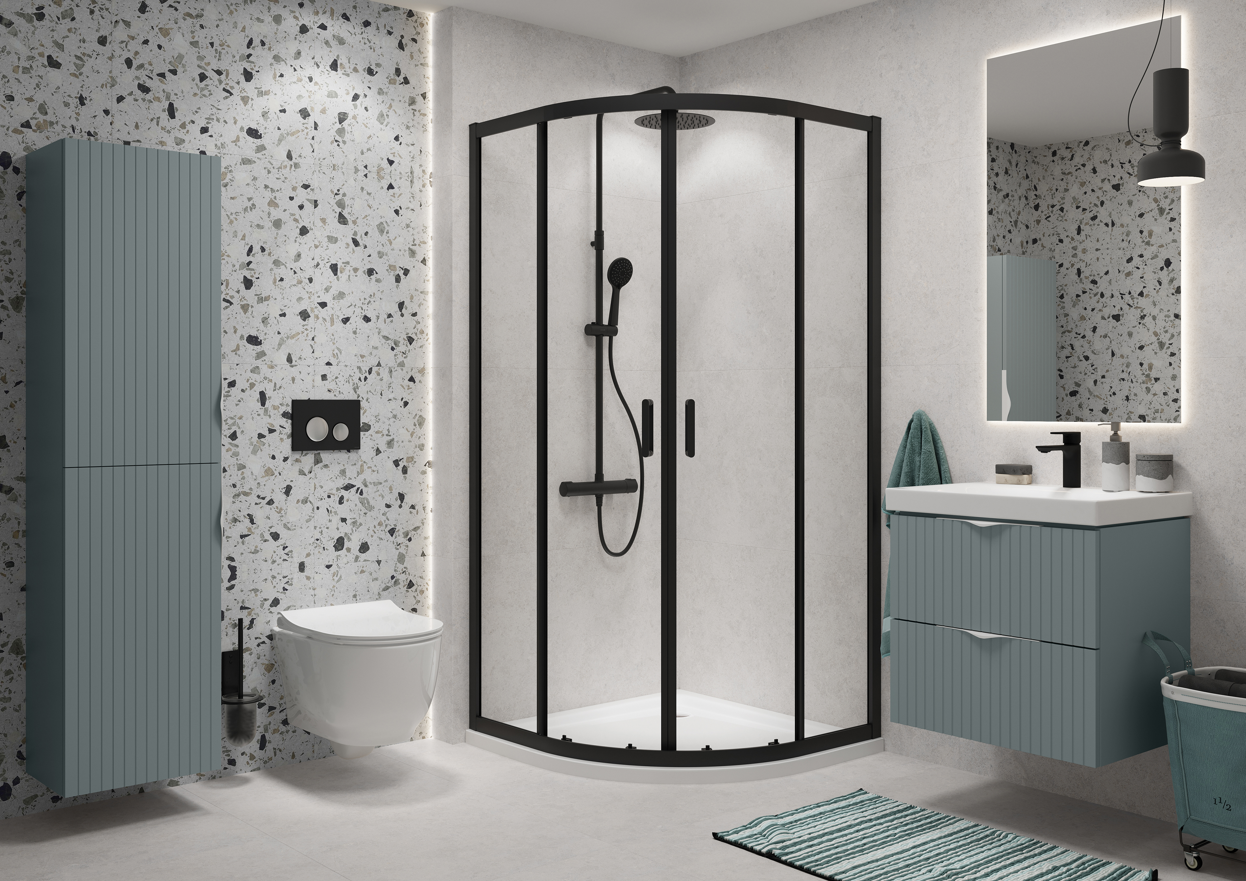 Cersanit Arteco kabina prysznicowa 90x90 cm półokrągła czarny mat/szkło przezroczyste S913-014