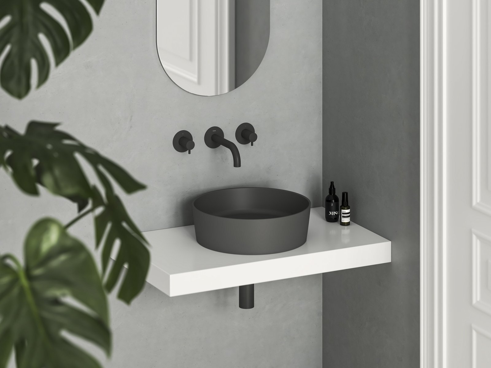 Ravak Uni Slim umywalka 40x40 cm okrągła nablatowa antracyt XJX03140001