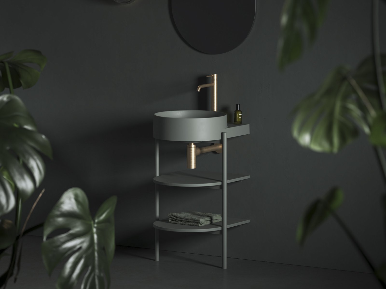 Ravak Yard szafka podumywalkowa 46,8x49,5x76,5 cm stojąca otwarta z półkami CS YARD 400 grey green D800008004