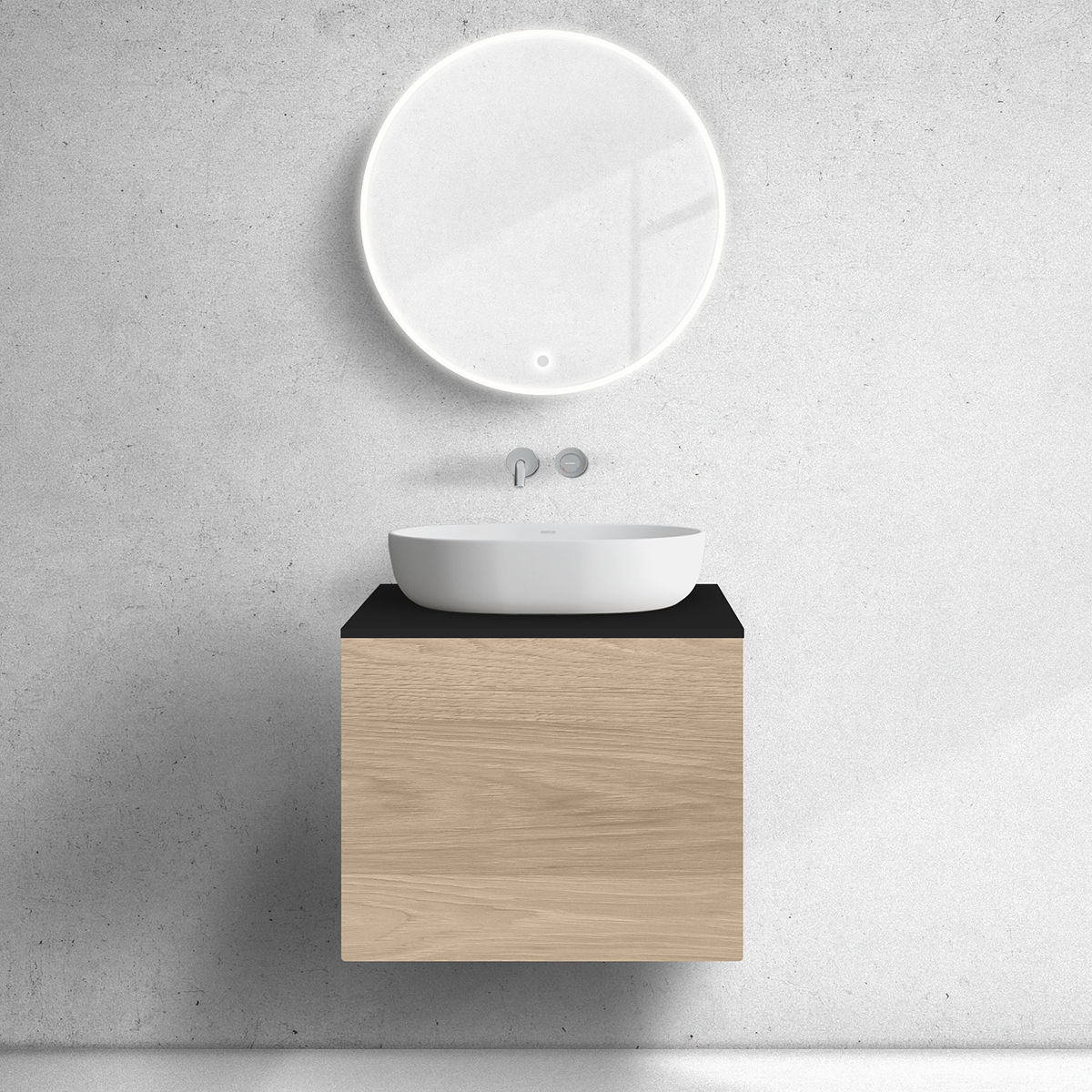 Zestaw Oltens Lun szafka podumywalkowa 60 cm z blatem dąb/czarny mat 68683060 - Wysyłka w 24h