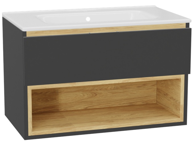 Zestaw Excellent Tuto 2.0 szafka 80 cm podumywalkowa wisząca z umywalką Pik szary-dąb/biały MLEX.2171.K.80.0165.GRGR