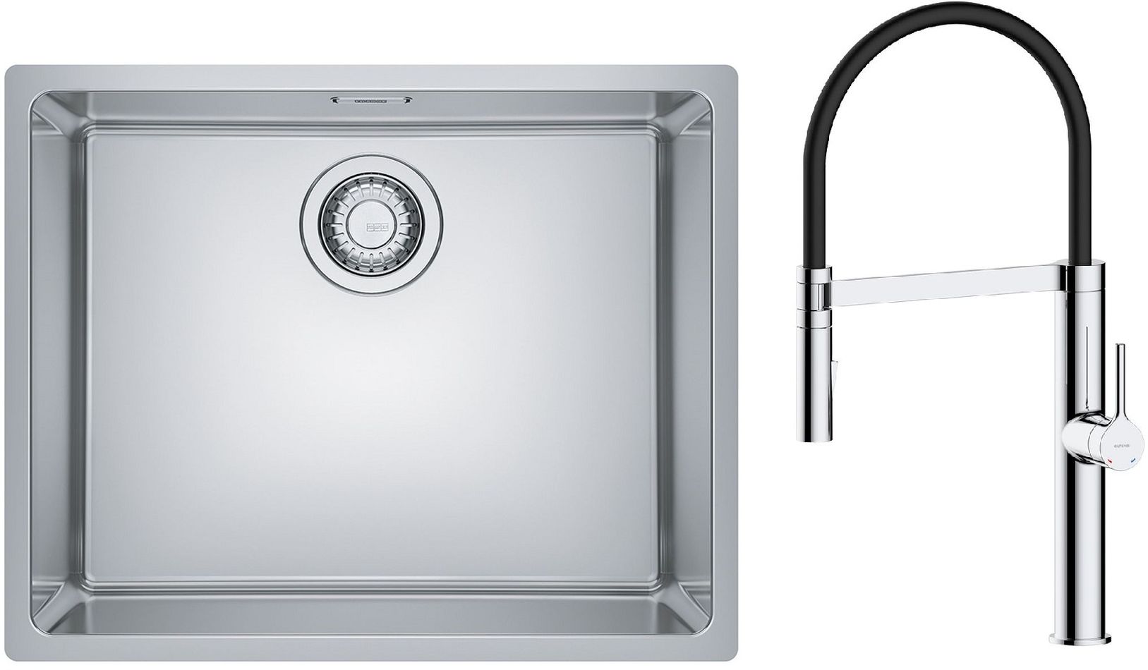 Zestaw Franke Maris 110-50 zlewozmywak stalowy 50x40 cm z baterią kuchenną Oltens Borga jedwab/chrom/czarny (1220543996, 35207100)