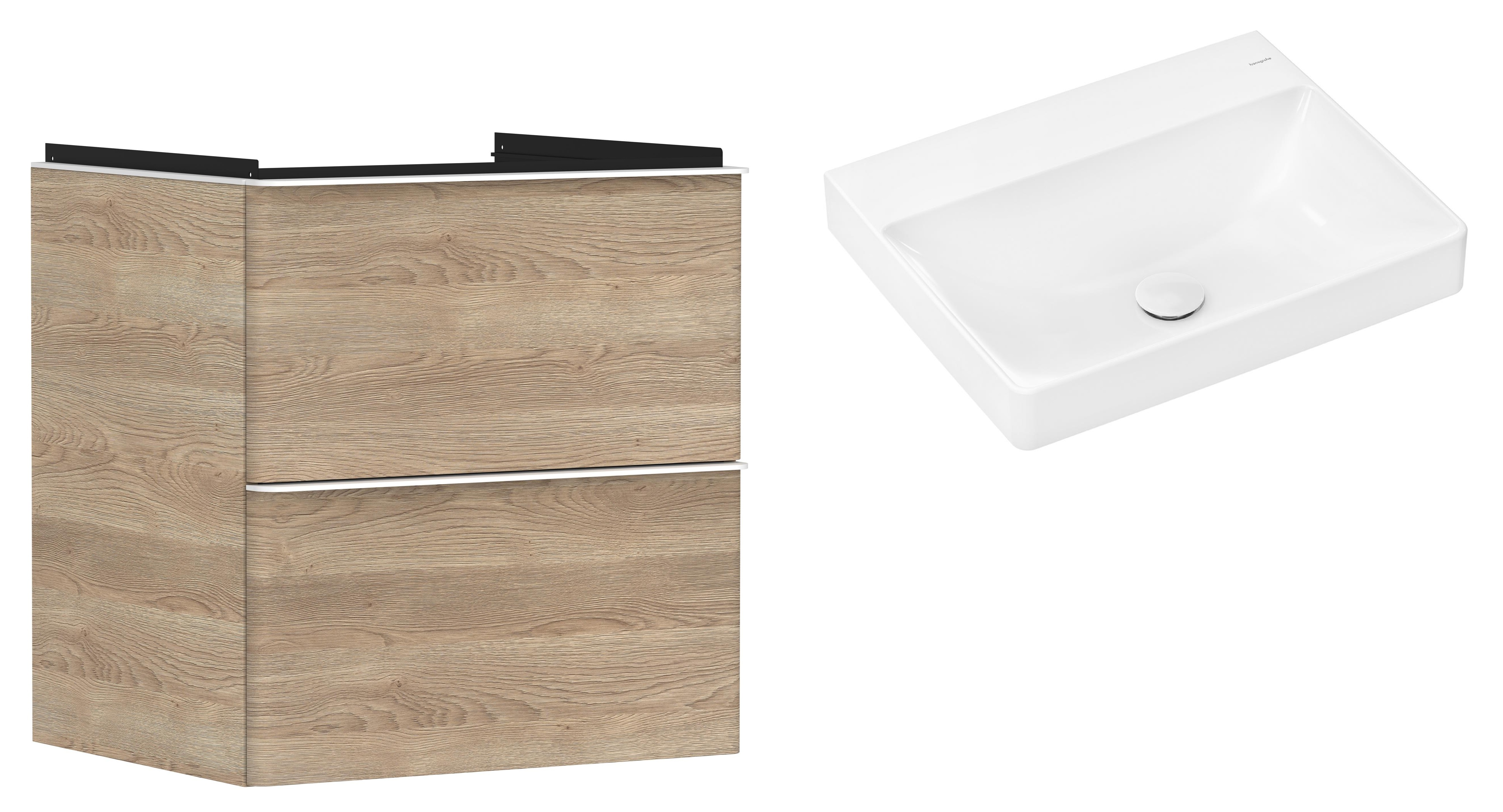 Hansgrohe Xelu Q szafka wisząca z umywalką 60x48 cm naturalny dąb/biały mat/biały (54025700, 61017450)