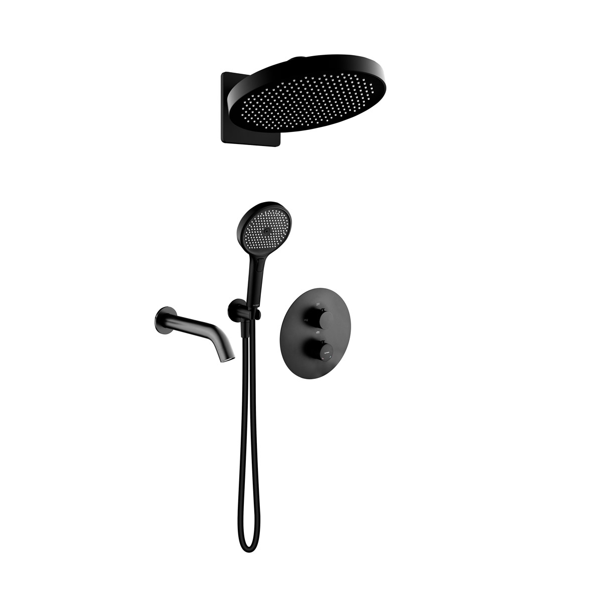 Oltens Katla zestaw bateria wannowo-prysznicowa podtynkowa z deszczownicą Regna i słuchawką 3-funkcyjną Luva EasyClick czarny mat ... - Wysyłka w 24h