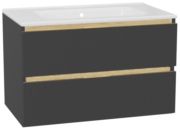 Zestaw Excellent Tuto 2.0 szafka 80 cm podumywalkowa wisząca z umywalką Pik szary-dąb/biały MLEX.2172.K.80.0165.GRGR