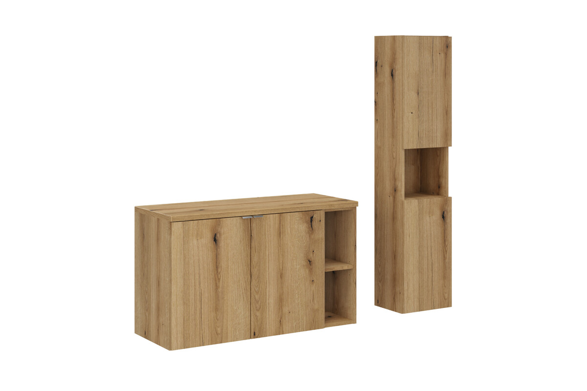 Zestaw Comad Nova Oak szafki 80 cm i 20 cm z blatem meblowym 100 cm i szafka boczna wysoka dąb SET-NOA B OAK 100CM HC LR