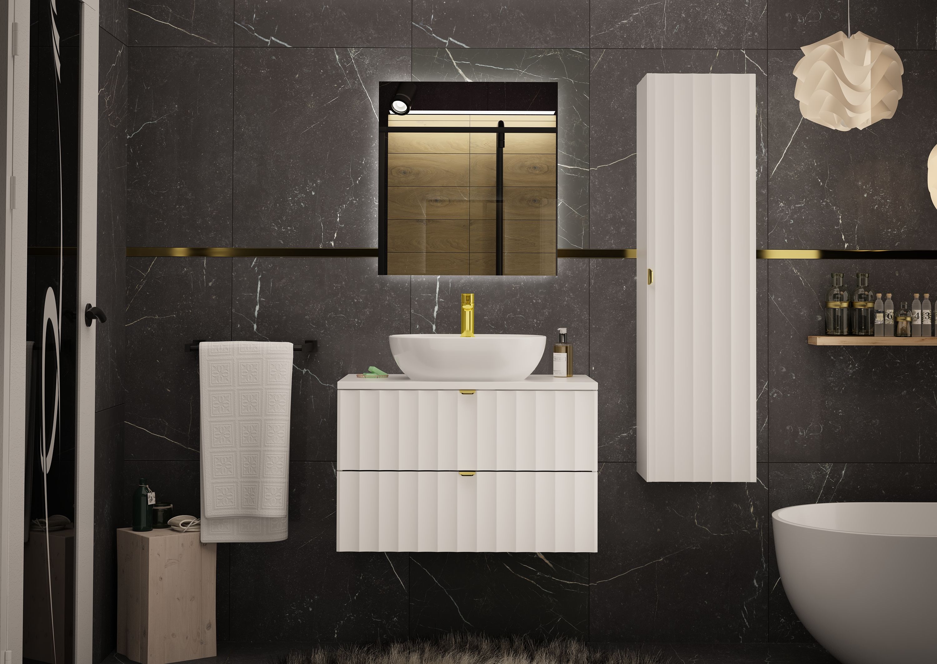 Megstyl Arcos szafka 34,5x31,8x130 cm boczna wisząca biała 2418