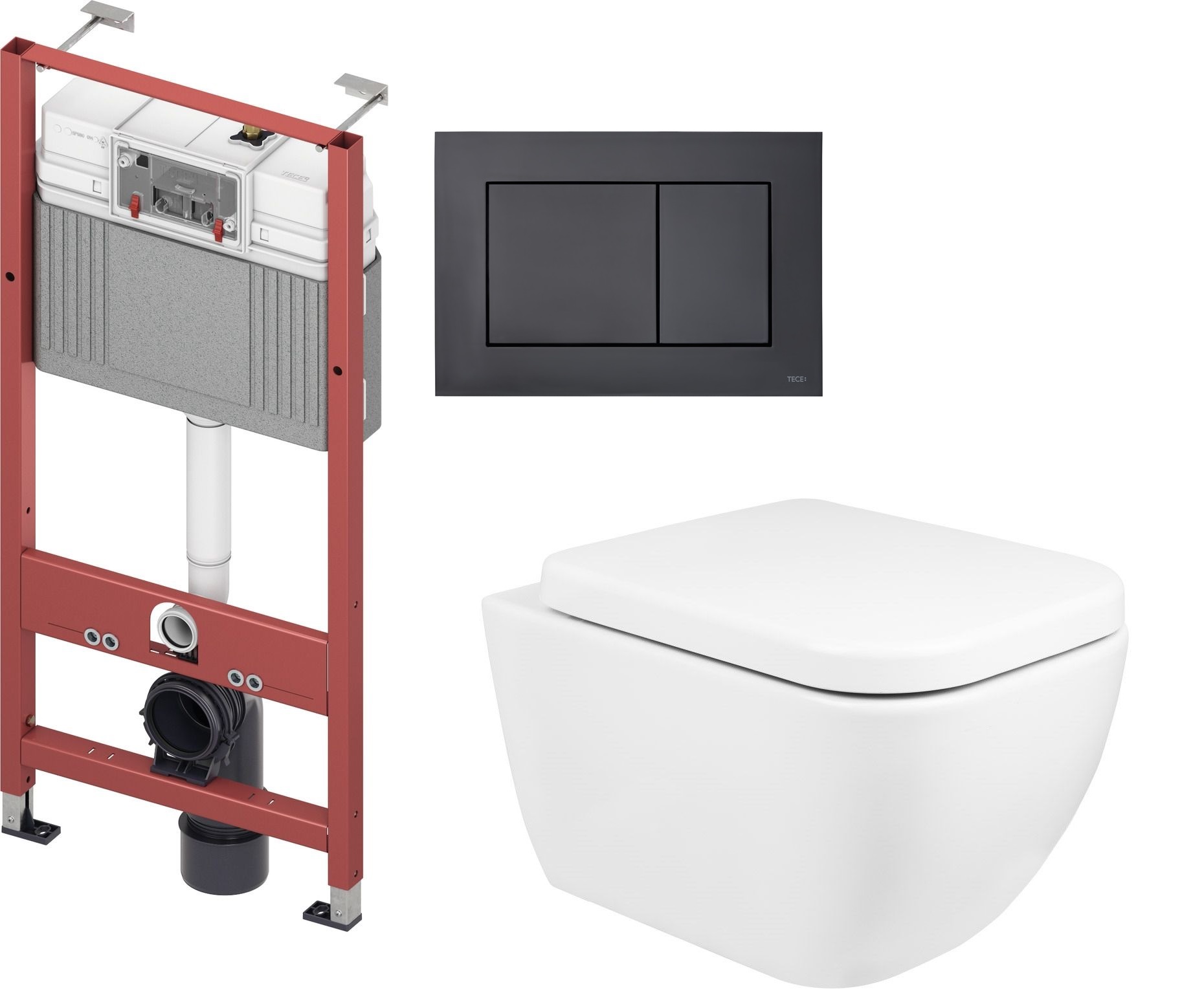 Zestaw Oltens Vernal miska WC wisząca z deską wolnoopadającą i stelaż podtynkowy Tece Base z przyciskiem Now czarny mat (9400407, ... - Wysyłka w 24h