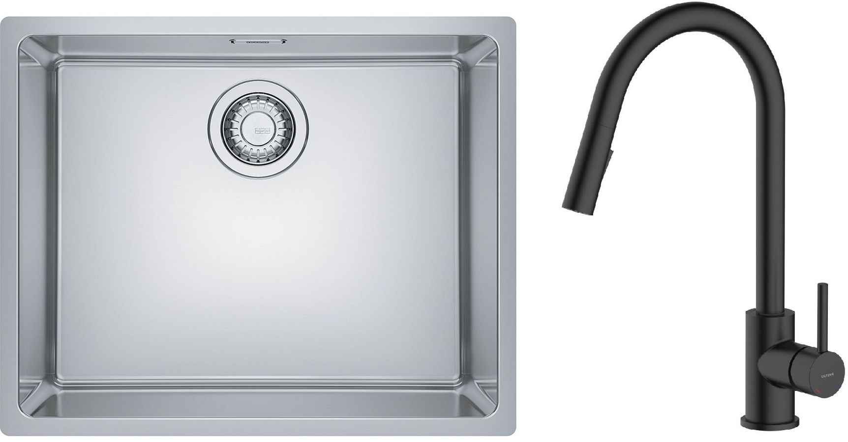 Zestaw Franke Maris 110-50 zlewozmywak stalowy 50x40 cm z baterią kuchenną Oltens Litla jedwab/czarny mat (1220543996, 35204300)