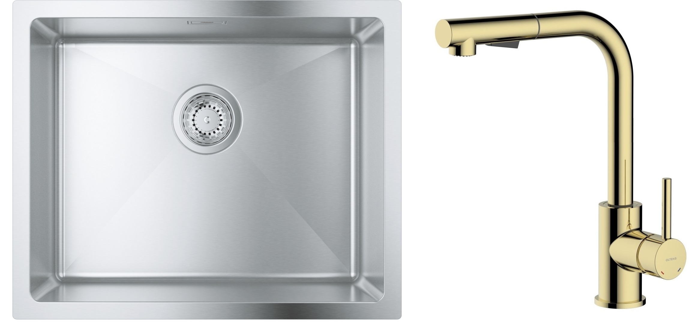 Zestaw Grohe K700 zlewozmywak 50x40 cm z baterią kuchenną Oltens Myvat stal szlachetna/złoty połysk (35205800, 31574SD1) - Wysyłka w 24h