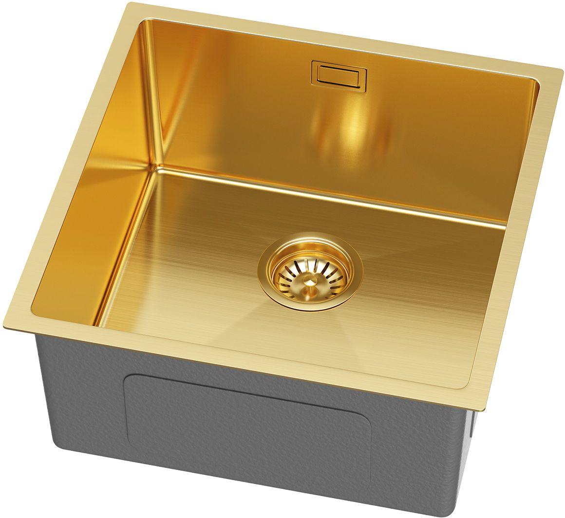 Ruvetti Stelio zlewozmywak stalowy z syfonem 44x44 cm złoty 5001S_PVD_GOLD50_P - Wysyłka w 24h