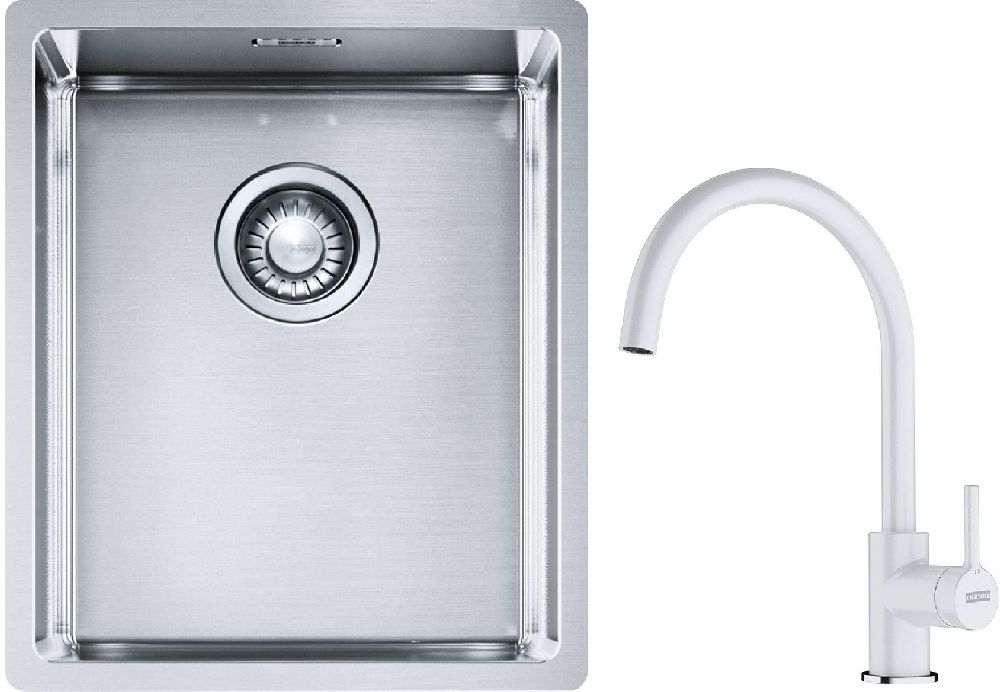 Franke Box BXX 210/110-34 zlewozmywak 38x45 cm stalowy z baterią kuchenną Lina biały polarny (1270453653, 1150626024)