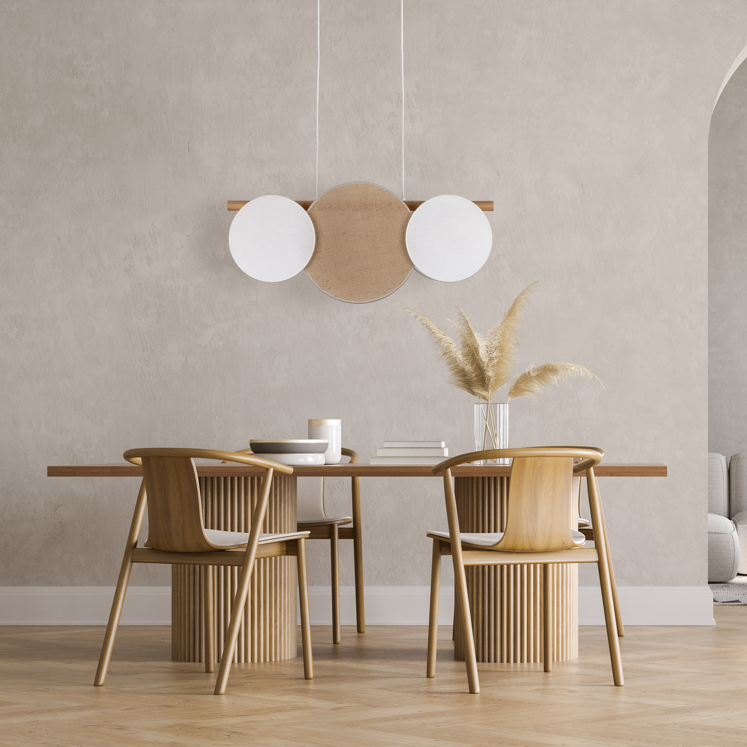 TK Lighting Pulse lampa wisząca 3x15 W biała-drewno 10005