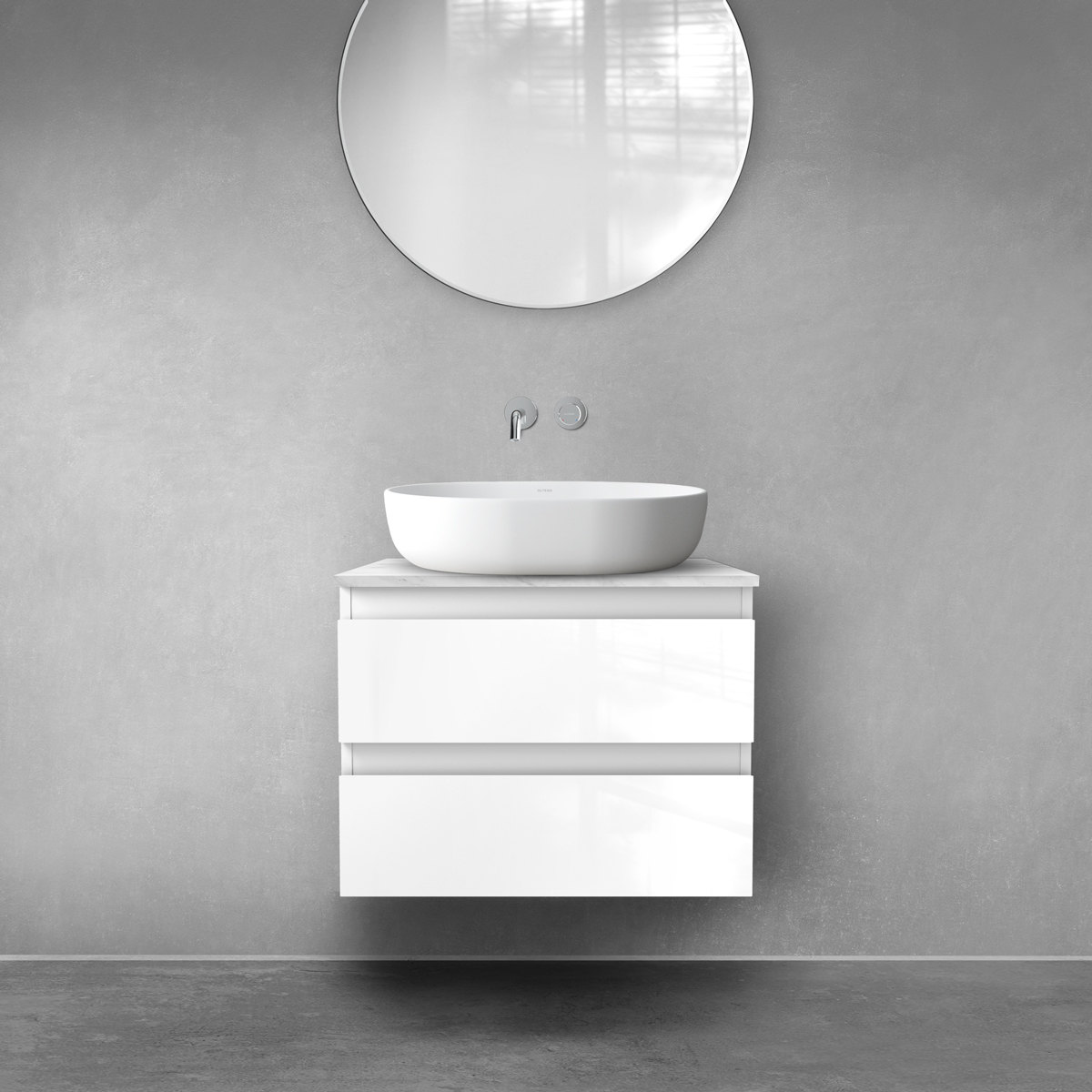 Zestaw Oltens Vernal szafka 60 cm podumywalkowa wisząca z blatem Tera biały połysk/jasny marmur 68722000 - Wysyłka w 24h
