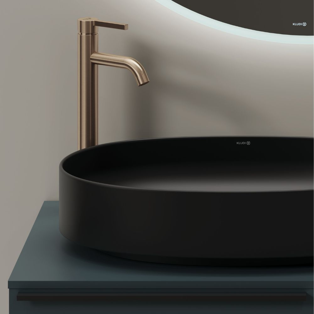 Kludi Resa O umywalka z korkiem 60x40 cm owalna nablatowa czarny mat 58CW2039