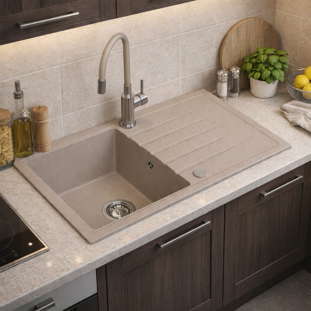 Ruvetti Maxi+ zlewozmywak 79x50 cm z baterią beżowy/stal LP_3200-MX7950BE_W