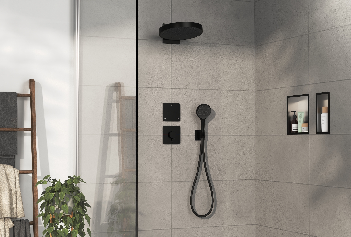 Hansgrohe ShowerSelect Comfort Q bateria prysznicowa podtynkowa termostatyczna czarny mat 15589670