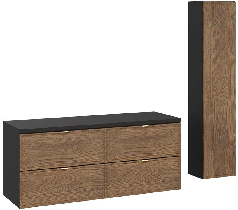 Zestaw Comad Talia Casella dwie szafki podumywalkowe 60 cm z blatem i szafka boczna wysoka dąb-czarny SET-TC B BLACK 120CM HC