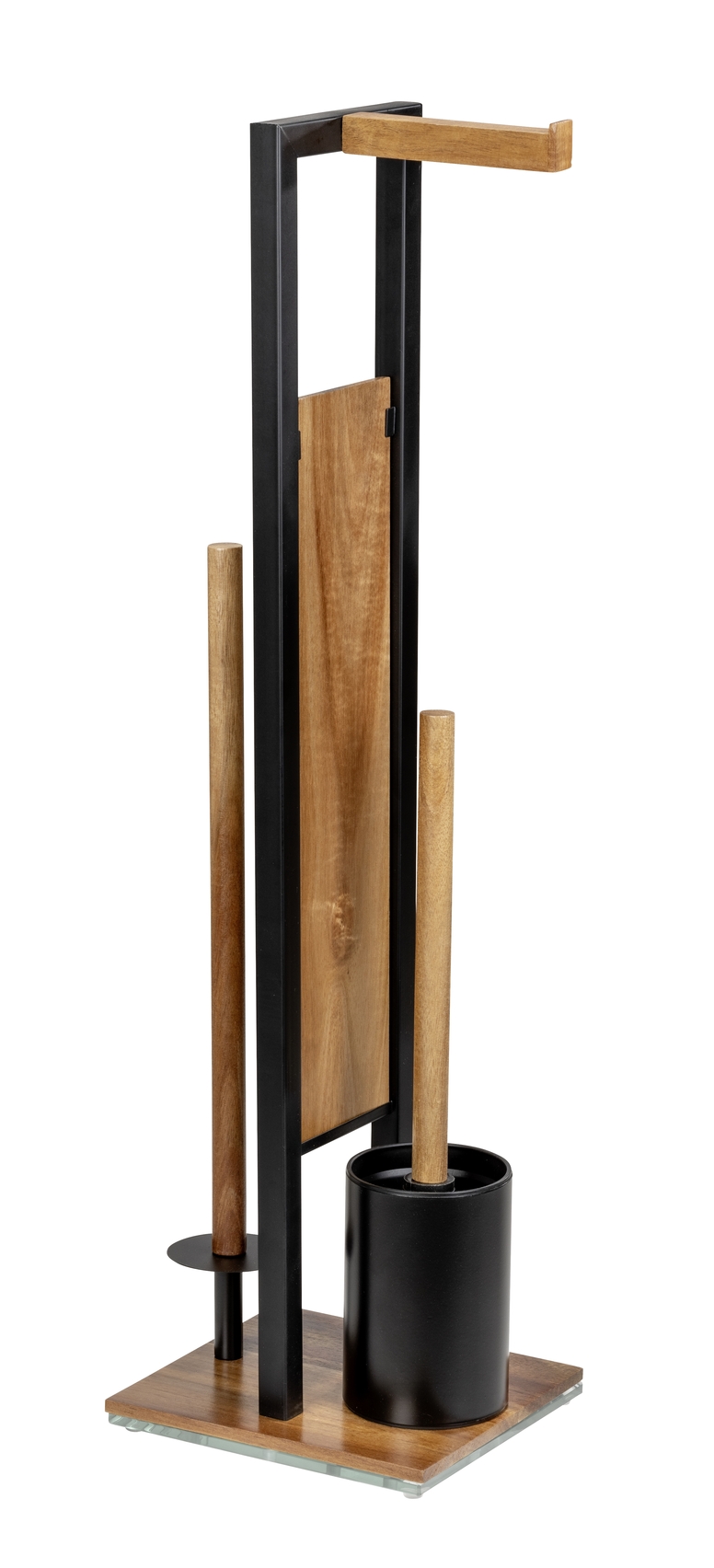 Wenko Rivalta stojak na papier toaletowy ze szczotką WC czarny-drewno 25784100