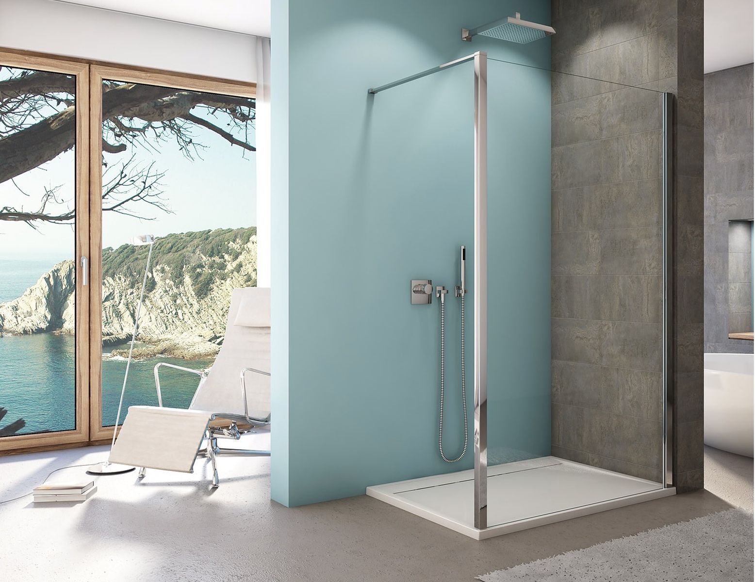 Ronal Top Line S Walk-In ścianka prysznicowa 75 cm wolnostojąca srebrny połysk/szkło przezroczyste TOPF20755007