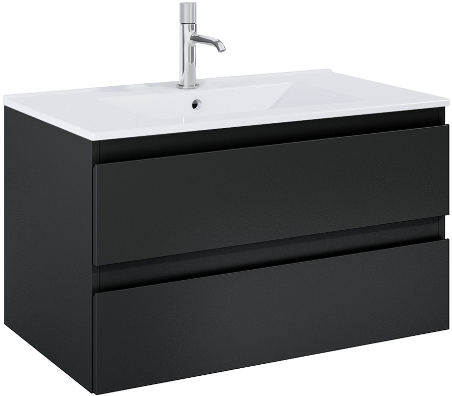 Oltens Vernal szafka 80 cm podumywalkowa wisząca z umywalką czarny mat/biały połysk 68462300 - Wysyłka w 24h