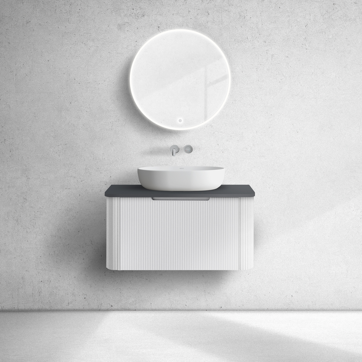 Oltens Hamnes szafka 80 cm podumywalkowa wisząca z blatem biały mat/czarny mat 68670000 - Wysyłka w 24h