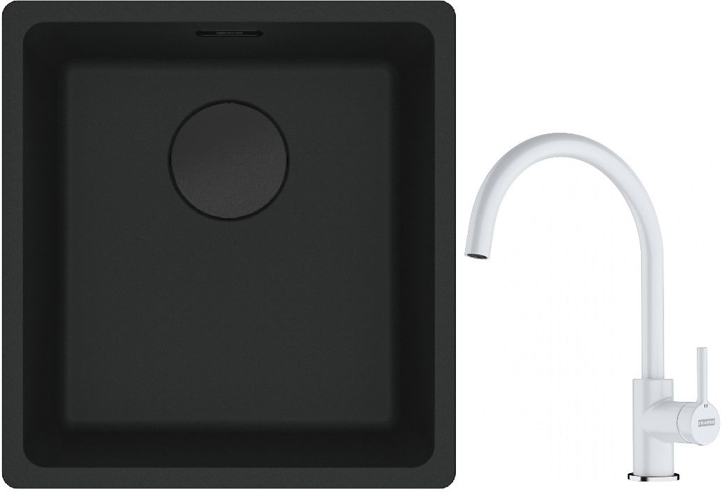 Franke Maris MRG 110-37 zlewozmywak 40x37 cm Fragranit + czarny mat z baterią kuchenną Lina biały polarny (1250697760, 1150626024)