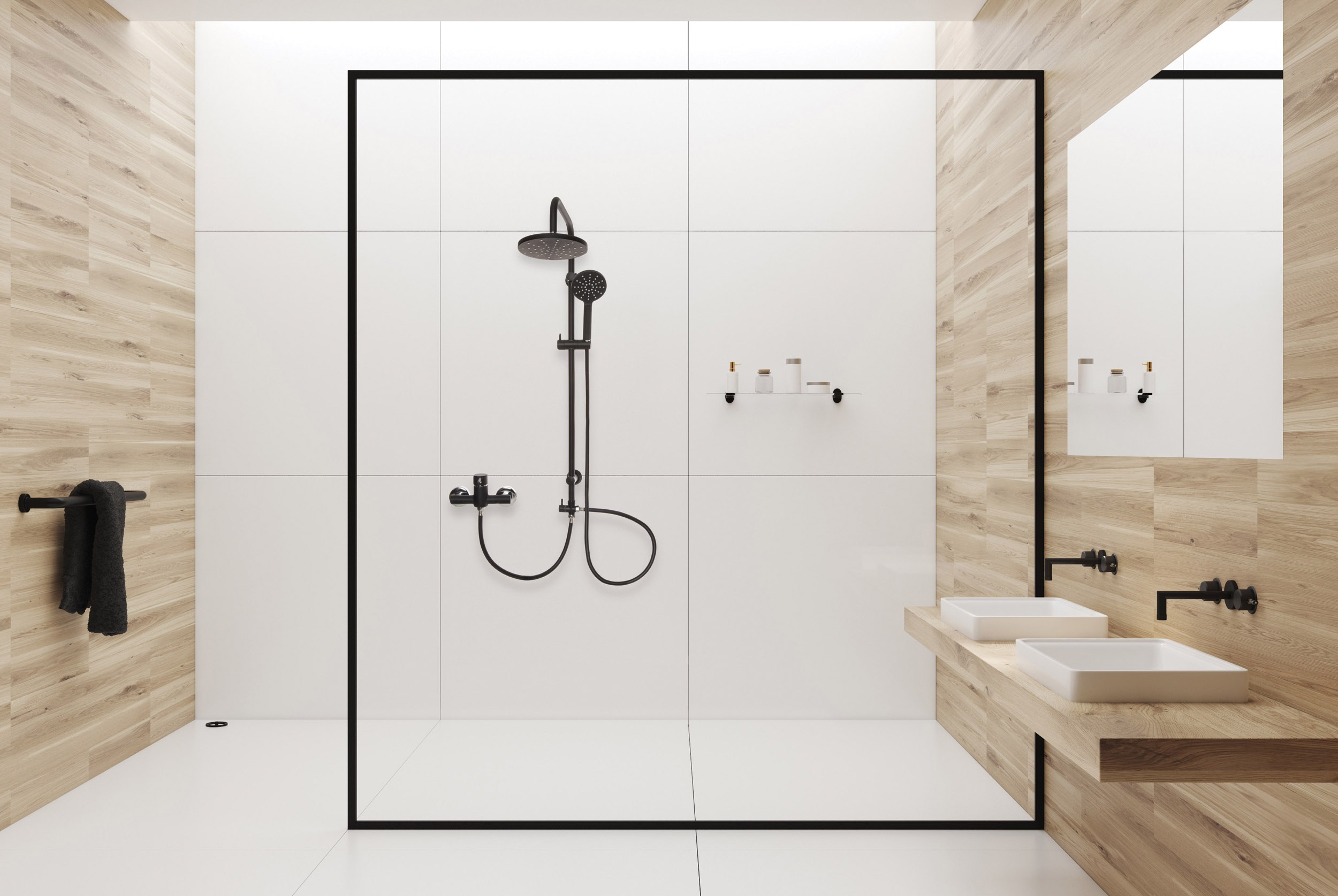 Invena Black zestaw prysznicowy ścienny z deszczownicą czarny AU-03-D04