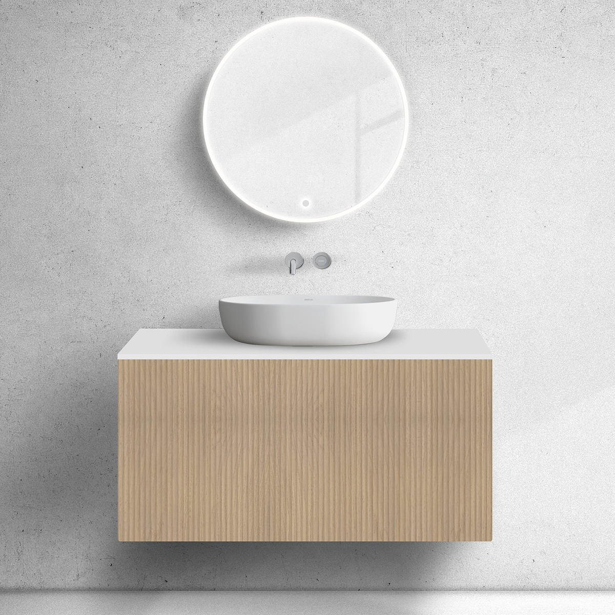 Zestaw Oltens Lun szafka podumywalkowa 100 cm z blatem dąb/biały mat 68740060