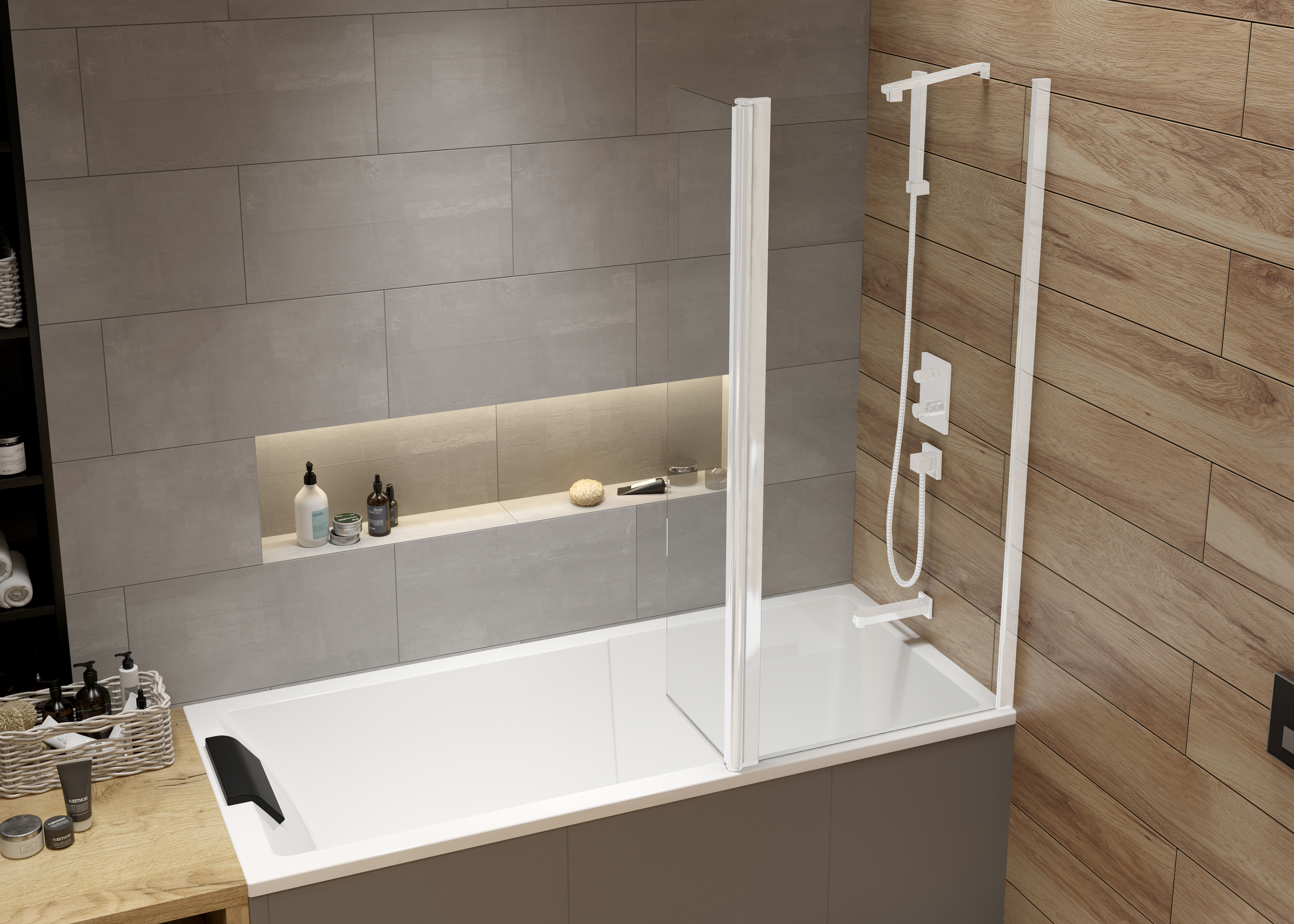 Sanplast Exa Line parawan nawannowy 80 cm 2-częściowy biały połysk/szkło przezroczyste 600-540-1820-24-401