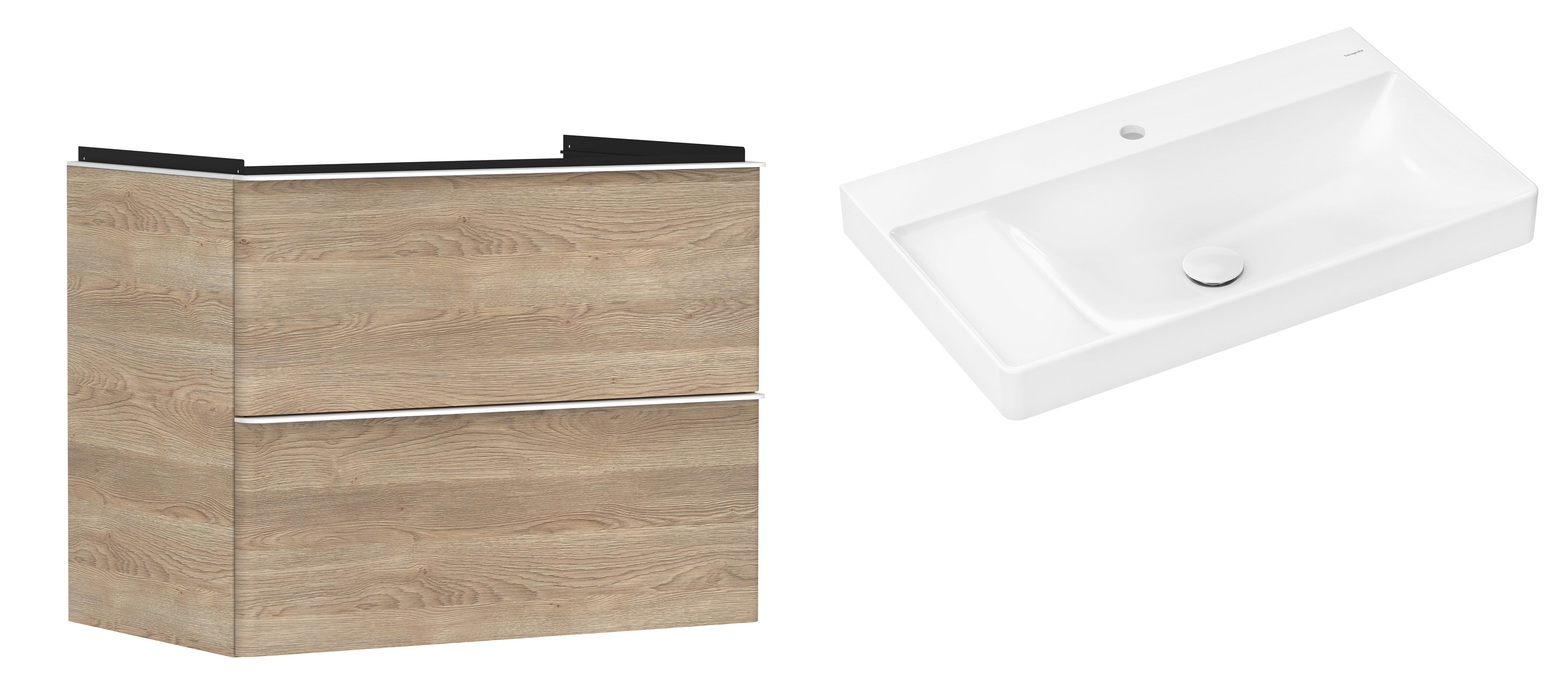 Hansgrohe Xelu Q szafka wisząca z umywalką 80x48 cm naturalny dąb/biały mat/biały (54029700, 61030450)