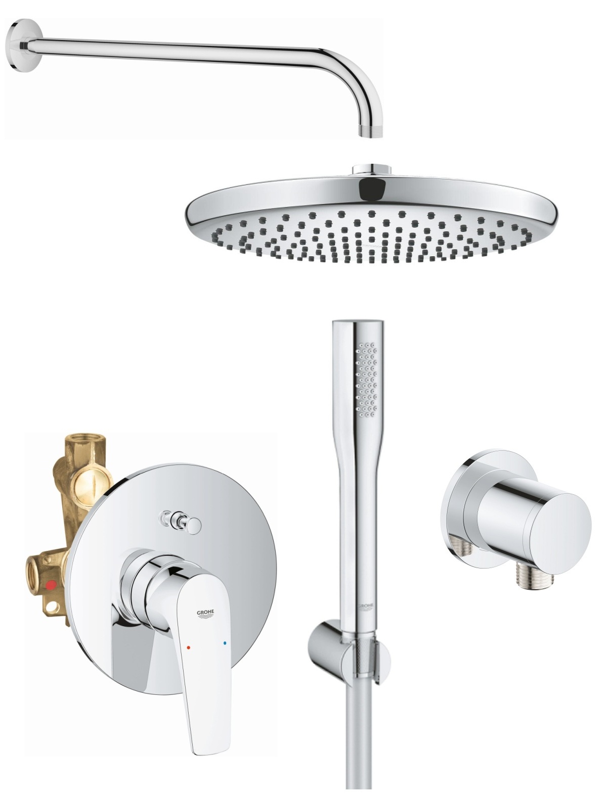 Zestaw Grohe Start Flow bateria wannowo-prysznicowa podtynkowa z deszczownicą i zestawem prysznicowym chrom (29117000, 27369000, 26815000, ...