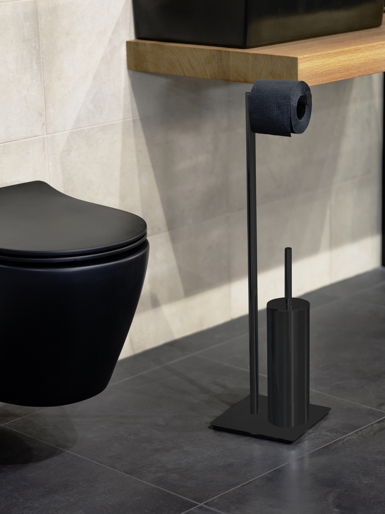 Wenko Recco stojak na papier toaletowy ze szczotką WC czarny 71556800